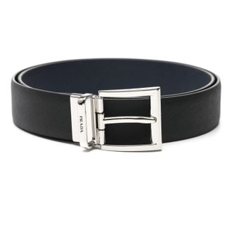 Prada SS26 Saffiano Leather Reversible Belt Black Baltic Blue 2CC004-053-F0RD7