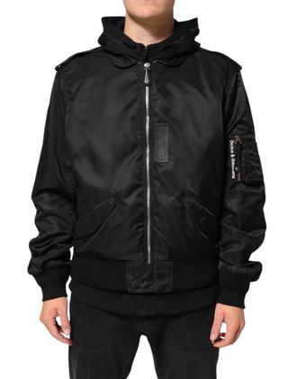 Dolce & Gabbana Black Cotton Hooded Full Zip Bomber Mens Jacket