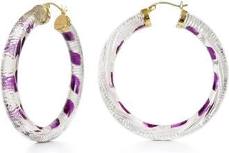 Gold & Honey Womens Stripe Painted Instyle Lucite Hoop Earrings In Clear & Purple