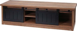 Hhg Hhg - Nunca Usado] Estanter&iacute;a Tv 132, Mesa Tv Tablero Tv, Puertas Correderas Compartimentos De Almacenaje, Metal Industrial Imitaci&oacute;n Madera 43x150x40