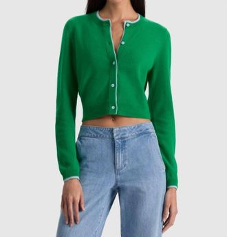 Alice & Olivia Dollie Long Sleeve Cardigan In Green