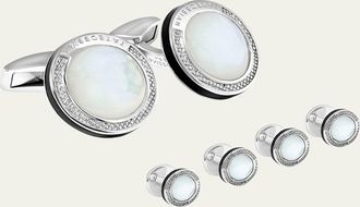 Tateossian Mother-of-Pearl Sterling Silver Cuff Links Stud Set