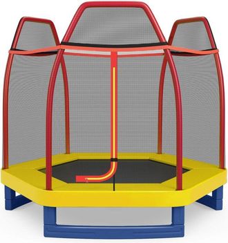 Costway Costway - Cama El&aacute;stica 223 Cm Para Ni&ntilde;os Con Red De Seguridad Y Almohadilla De Muelle, Trampol&iacute;n Para Interior Y Exterior Con Estructura En Acero Gal