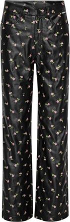 Rotate Zwarte Bloemen Geborduurde Rechte Broek - Dames - Straight fit broeken - Zwart - M - Polyester - Broeken