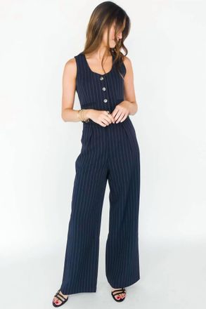 Bishop + Young Sorrento Wide Leg Pants In Navy Pinstripe