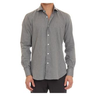 Barba Grijze Visgraat Overhemd - Heren - Casual Overhemden - Grijs - XL - Leer - Overhemden