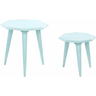 Beliani Beliani - Set di 2 tavolini da caff&egrave; in legno di mango azzurro Kanri