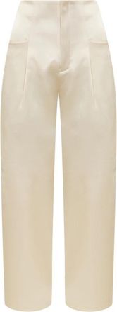Nineminutes Lange Satijnen Broek - Dames - Wijde Broeken - Beige - 2XS - Satijn - Broeken