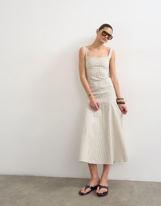 Topshop Vestito midi monocromatico a righe con vita scesa-Multicolore