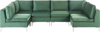 Beliani Sof&aacute; En Forma De U 6 Plazas De Terciopelo Verde Asiento Patas Metal Glamour Evja