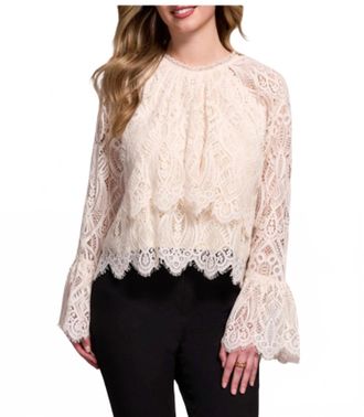 Tribal Tiered Blouse With Lined Body In Moonstone