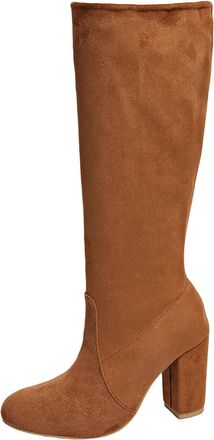 Generic Brown Ladies Fashionable Warm Casual Boots with Thick Heel and Mid-Calf Style for Leisure Activities