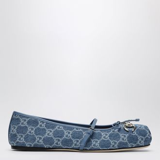 Gucci Blue GG denim ballet flats with Horsebit detail
