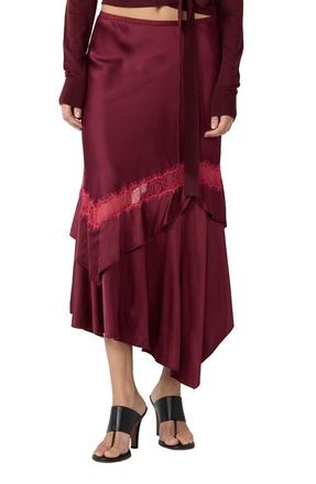 Diane Von F&uuml;rstenberg Sylvie Lace Trim Handkerchief Hem Satin Skirt in Cherry Wood at Nordstrom, Size Xx-Small