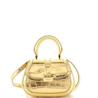 Versace Greca Goddess Top Handle Bag Crocodile Embossed Leather Mini