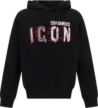 Dsquared2 Mens Icon Scribble Logo Cool Fit Black Hoodie Cotton - Size Medium