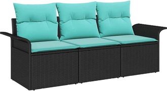 vidaXL Conjunto De Sof&aacute; De Jard&iacute;n 3 Uds. Negro Polirat&aacute;n Vidaxl