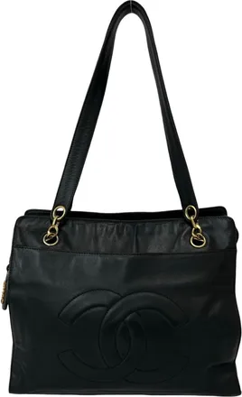 Chanel Black Leather Shoulder Bag Tote Bag (Pre-Owned)