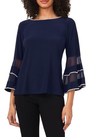 Chaus Rhinestone Illusion Bell Sleeve Blouse in Navy at Nordstrom, Size Medium