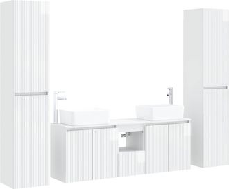 vidaXL Juego De Muebles De Ba&ntilde;o 5 Uds. Blanco Brillante Vidaxl