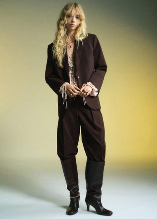 Mango Pantaloni wide leg pinces vita media cioccolato - Donna - 38 - MANGO