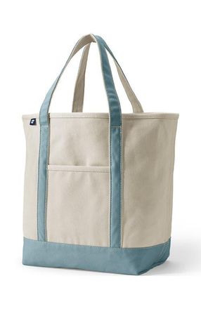 Lands End Open Top Canvas Tote Bag in Natural/pale Teal at Nordstrom, Size Medium