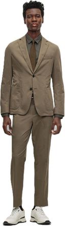 HUGO BOSS Mens Solid Patterned Lapel Collared Full Suit in Green - Size 38 (Chest)