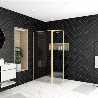 Aurlane Parete per doccia e Deflettore 120+40x200 cm - Finitura Oro Spazzolato - goldy contouring