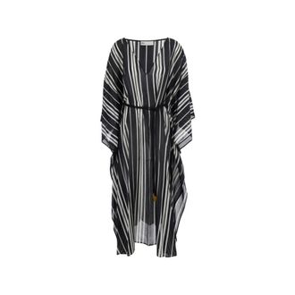Tory Burch Tory Burch, Beachwear, female, Multicolor, Size: M Belted Striped Silk Caftan