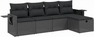 vidaXL Set De Muebles De Jard&iacute;n 5 Pzas Y Cojines Rat&aacute;n Sint&eacute;tico Negro Vidaxl