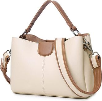 Generic Women Top Handle Purses Handbag Leather Satchel Handbag Two-Toned Crossbody Bag Medium Ladies Tote Shoulder Bags (White)
