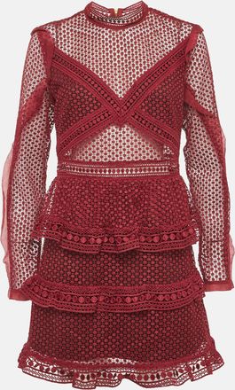 Self Portrait Burgundy Guipure Lace Tiered Mini Dress