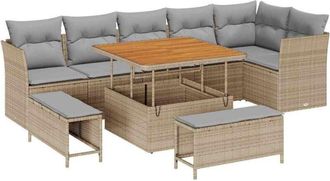 vidaXL Garden Sofa Set with Cushion 9 pcs Beige and light grey vidaXL