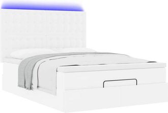 vidaXL Estructura Cama Otomana Colch&oacute;n Cuero Sint&eacute;tico Blanco Vidaxl