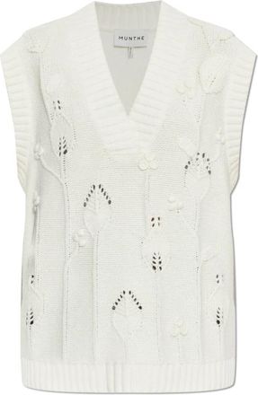 Munthe Baburi Vest - Dames - V-hals truien - Beige - S - Katoen - Truien & Vesten