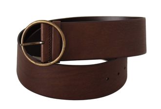 Dolce & Gabbana Womens Brown Leather Wide Waist Logo Metal Round Buckle Belt