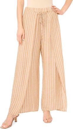 Halogen Tie Front Overlay Wide Leg Pants in Beige/white at Nordstrom Rack, Size X-Large
