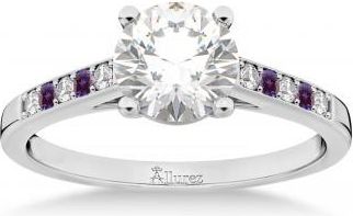 Allurez Cathedral Pave Lab Alexandrite & Diamond Engagement Ring Platinum (0.20ct)