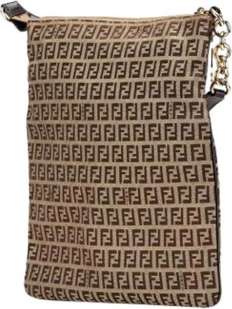 Fendi Pre-owned Canvas Crossbody Bag - Dames - Vintage Schoudertas - Beige - ONE Size - Leer - Vintage