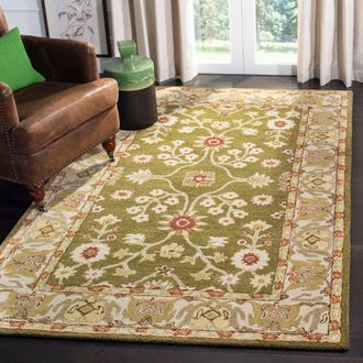Safavieh Anatolia Hand Made Area Rug, Moss / Ivory Traditional Style Non-Shedding