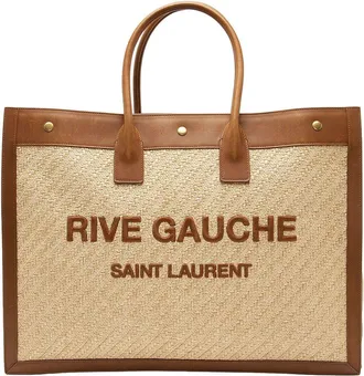 Saint Laurent Brown Leather Raffia Rive Gauche Large Tote (Authentic Pre- Loved)