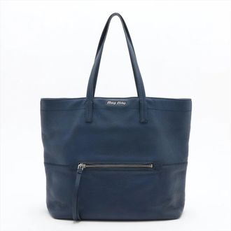 Miu Miu Blue Leather Handbag Shoulder Bag Tote Bag (Pre-Owned)