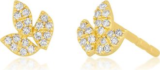 EF Collection Pavé Diamond Leaf Stud Earrings in Yellow Gold at Nordstrom
