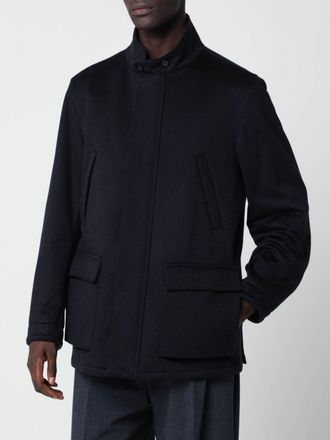 Lardini Single-Breasted Short Jacket in Pure Cashmere with High Neck and Hidden Closure