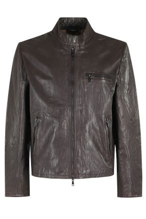 Seventy Brown Round Neck Flap Pocket Leather Jacket