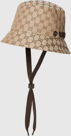 Gucci GG Canvas Bucket Hat With Tie, Size XXL, Beige, Original GG Fabric