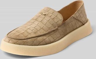 Hide&Jack Slipper mit Logo-Applikation Modell Riva in Taupe, Gr&ouml;&szlig;e 40