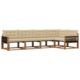 vidaXL Conjunto De Sof&aacute;s De Exterior Con Coj&iacute;n 5 Pcs Natural Y Beige Vidaxl