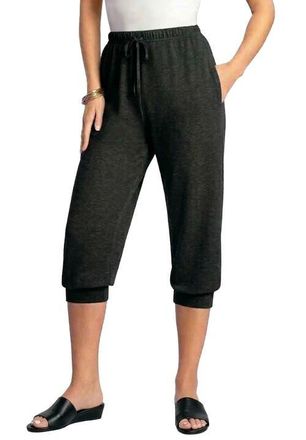 Roaman's Plus Size Soft Knit Capri Pant With Drawstring Waist in Heather Charcoal at Nordstrom, Size Small