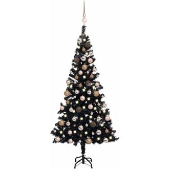vidaXL &Aacute;rbol De Navidad Preiluminado Con Luces Y Bolas Negro 120 Cm Vidaxl